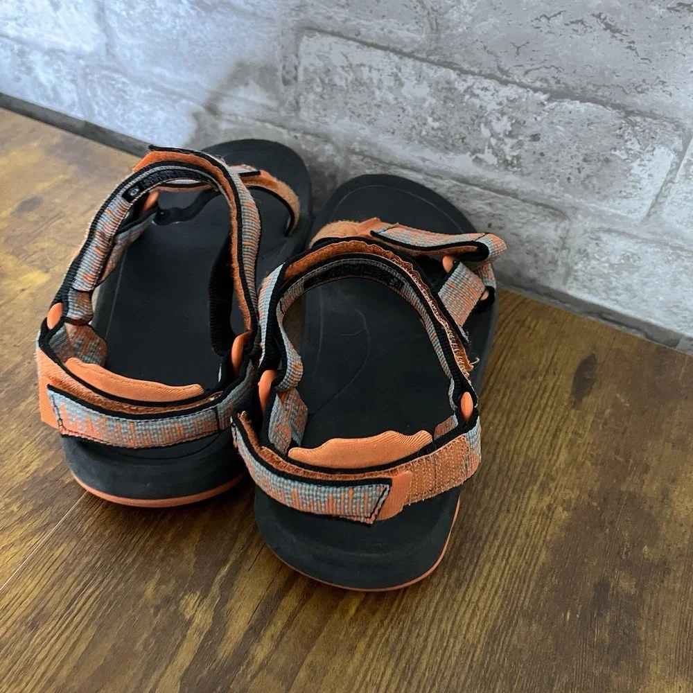 Teva Strappy Sandals Hook & Loop Adjustable Black/Orange/Gray boys size 3